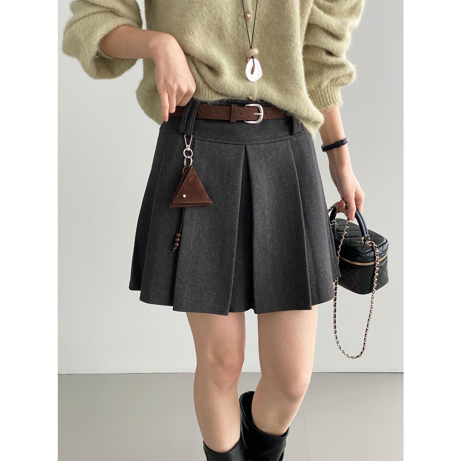 那末 艺校生 复古学院风百褶裙女腰显瘦小个子短裙送腰带J302高腰