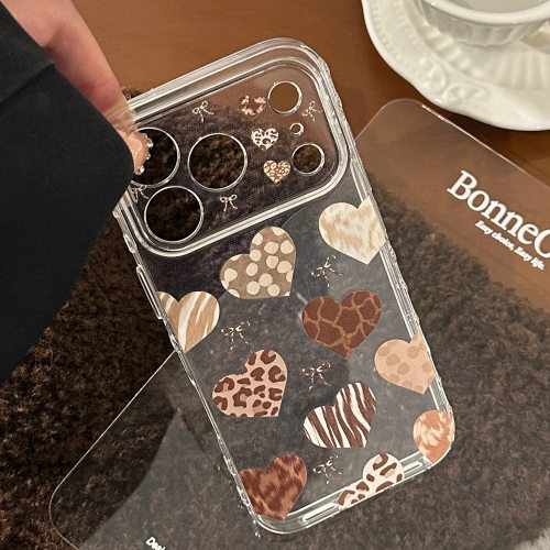 Vintage love leopard print clear case适用iphone 11 12 13 14 15 16 17 pro max
