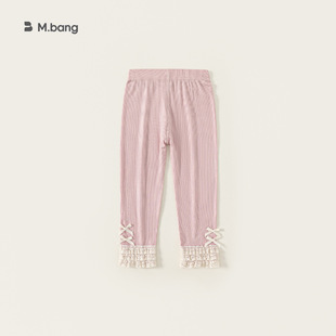 邦选湖州织里童装女童打底裤春季新品甜美粉色女孩子裤子花边长裤