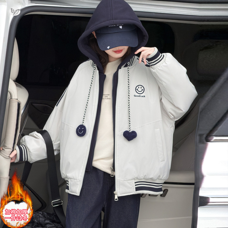 女童加绒加厚棒球服外套2025秋冬新款假两件棉服中大童韩系夹克衫，童装棉衣，祺儿童装