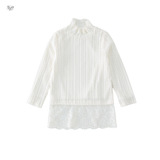 女童2025年秋冬新款下摆蕾丝加绒打底衫女大童纯色半领御寒毛衣，童装外套，祺儿童装