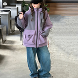 女童夹棉加厚冲锋衣外套2025秋冬新款中大童工装派克服摇粒绒内胆，童装外套，祺儿童装