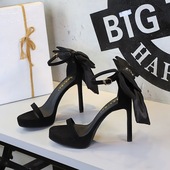 7253 H102M欧美风性感一字带露趾超跟防水台大蝴蝶结细跟凉鞋 女