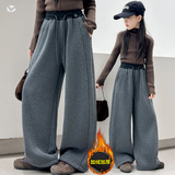 女童2025年冬季新款休闲加绒加厚针织卫裤女大童户外保暖阔腿裤潮，童装裤子，祺儿童装