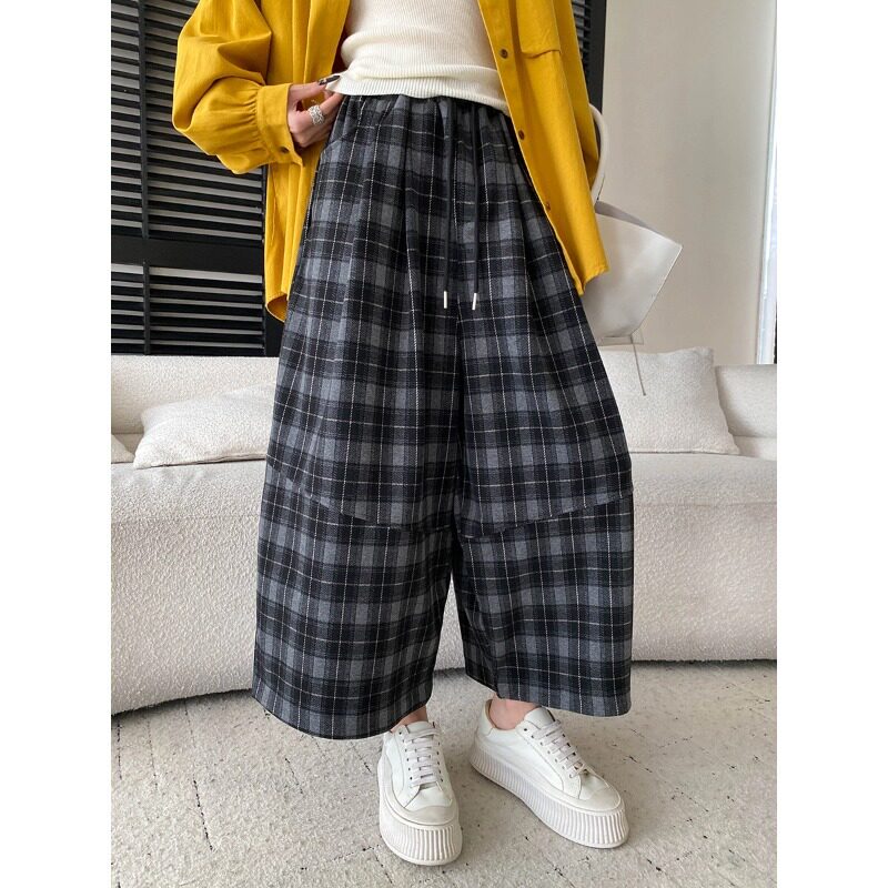 松紧腰阔腿长裤休闲裤