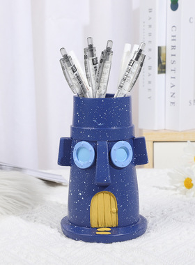 卡通章鱼哥家笔筒学生宿舍桌面趣味装饰摆件环保树脂工艺品装饰