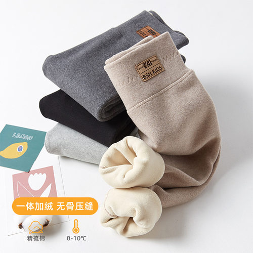 一体加绒纯棉女童打底裤长裤