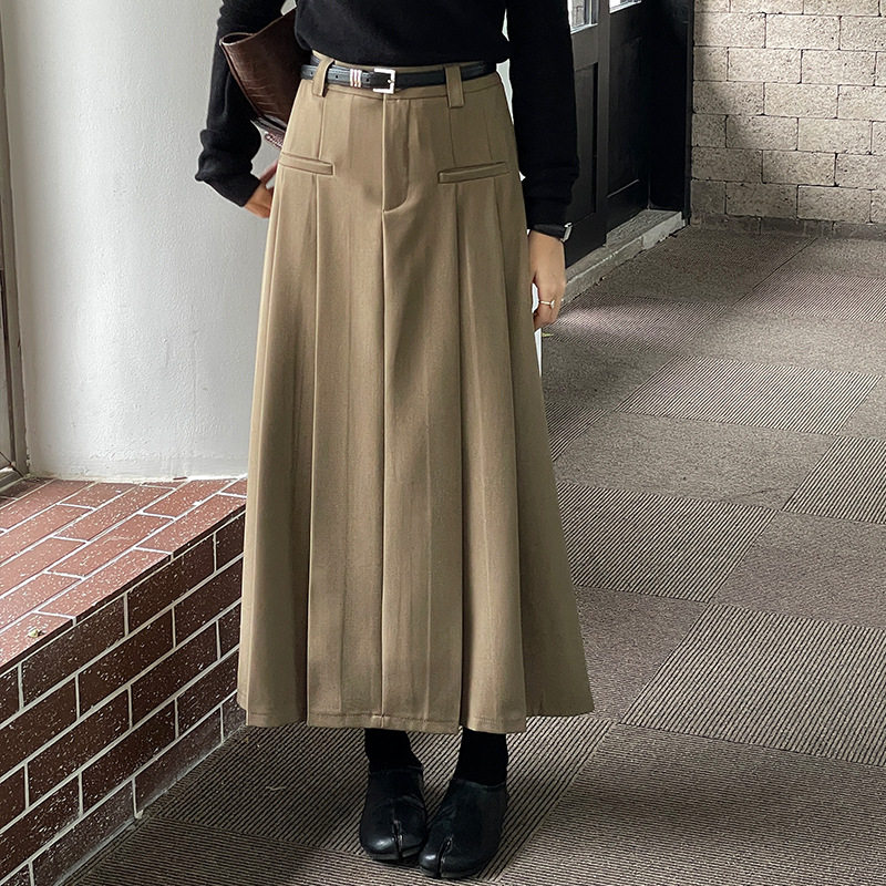 翡格依GN高个子裙子气质别致高腰显瘦百褶裙送腰带中长裙女春秋