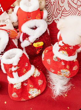 宠物衣服新年保暖中小型犬猫咪两脚比熊泰迪裙子秋冬季小狗狗服饰