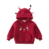 女童连帽卫衣拜年服2025秋冬新款儿童红色加绒衣服女长袖上衣P70，童装卫衣/绒衫，祺妙童装