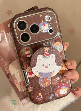 AceCase圣诞小狗iphone16苹果17promax适用15手机壳14皮质13鎏金支架12全包11软