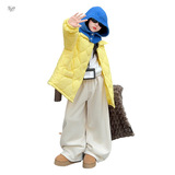 女童夹棉加厚棉服2025冬季新款中大童航线宽松棉衣休闲面包服外套，童装棉衣，祺儿童装