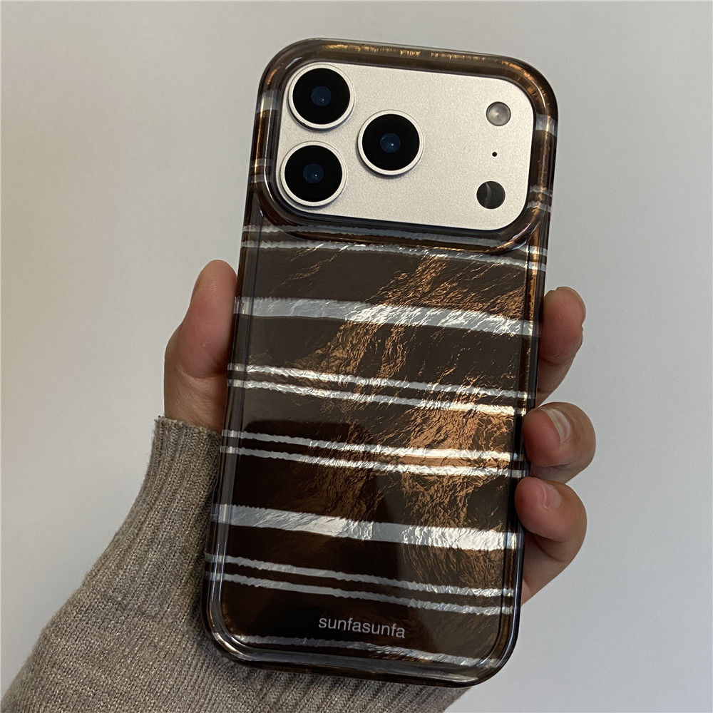美拉德棕银条纹适用iPhone17pro手机壳16ProMax/15/14手机壳秋冬