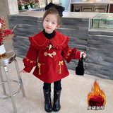 女小童外套秋冬款2025新款儿童加厚女冬季蝴蝶拜年服红色大衣P101，童装外套，祺妙童装