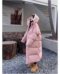 韩版显瘦中长款羽绒服女 时尚百搭加厚过膝连帽学生外套 大被子款