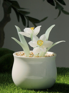 淄博琉璃水仙花摆件玻璃盆栽小众客厅入户玄关电视柜桌面装饰礼物