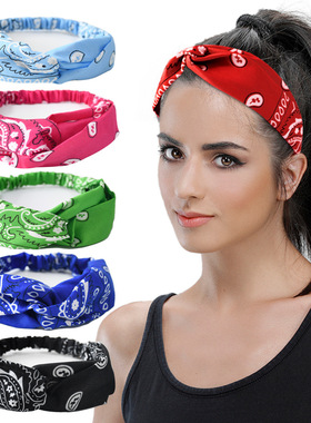 欧美爆款亚马逊头戴印花发带波西米亚束发带瑜伽运动头饰弹力吸汗