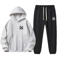高中生运动套装秋季连帽卫衣套装儿童大童男春秋冬款加绒外套白色