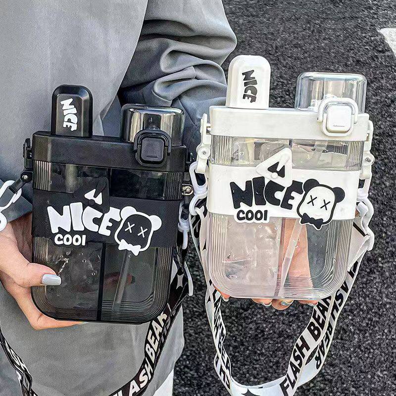 便携分仓双饮杯儿童水杯高颜值学生上学专用防漏水壶杯具吸管杯子