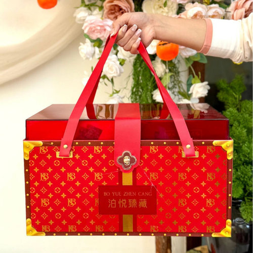 金斯泊泊悦臻藏亚克力盖877g 过节送礼年货礼盒饼干肉脯凤凰卷人