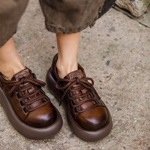 春秋款厚底女鞋原创复古鞋女款头层牛皮丑萌大头皮鞋女