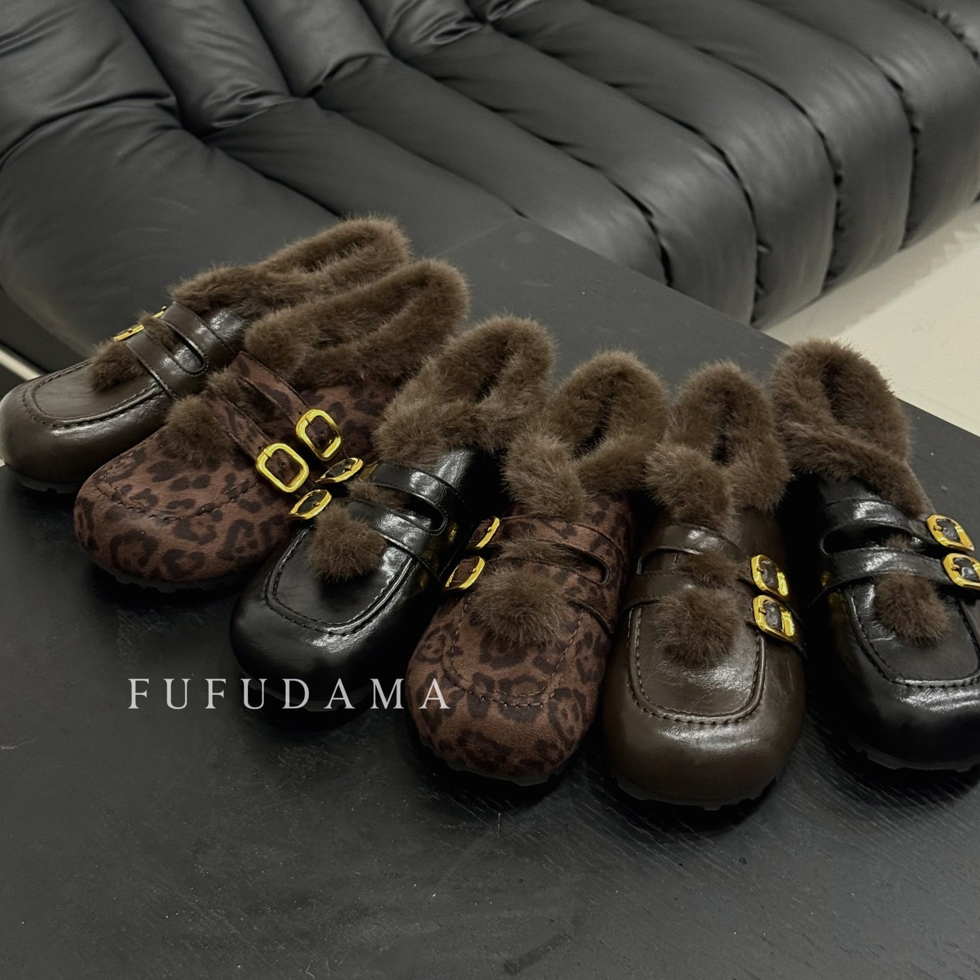 36-42大码宽胖脚复古风圆头加绒保暖勃肯鞋豹纹皮带扣毛毛棉鞋41