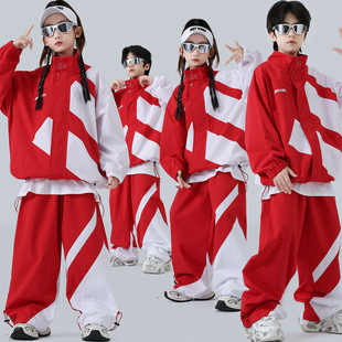 儿童街舞潮服男女童嘻哈套装中小学生运动会开幕式演出班服中国红