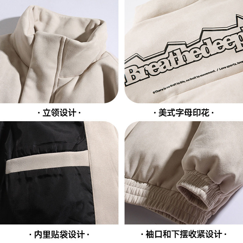 冬季款美式字母印花质感加厚棉衣外套保暖面包服L5136-P90控148,男装棉衣,电商A362