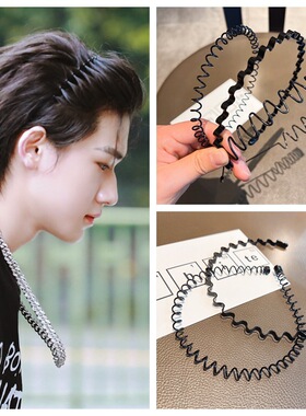 士发箍简约隐形运动束发带潮背头黑色波浪洗脸防滑头 箍发饰