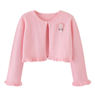 女童纯棉针织开衫搭配裙子白色披肩短款儿童春夏季薄毛衣宝宝外套