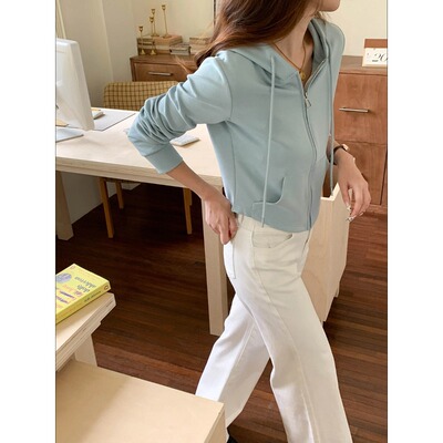 3th Morning 氧气欧尼 设计感连帽短款小个子卫衣外套ZY3976