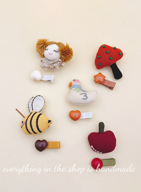 秋冬布艺充棉发夹兔子蘑菇可爱儿童全包布发饰婴儿不伤发卡子