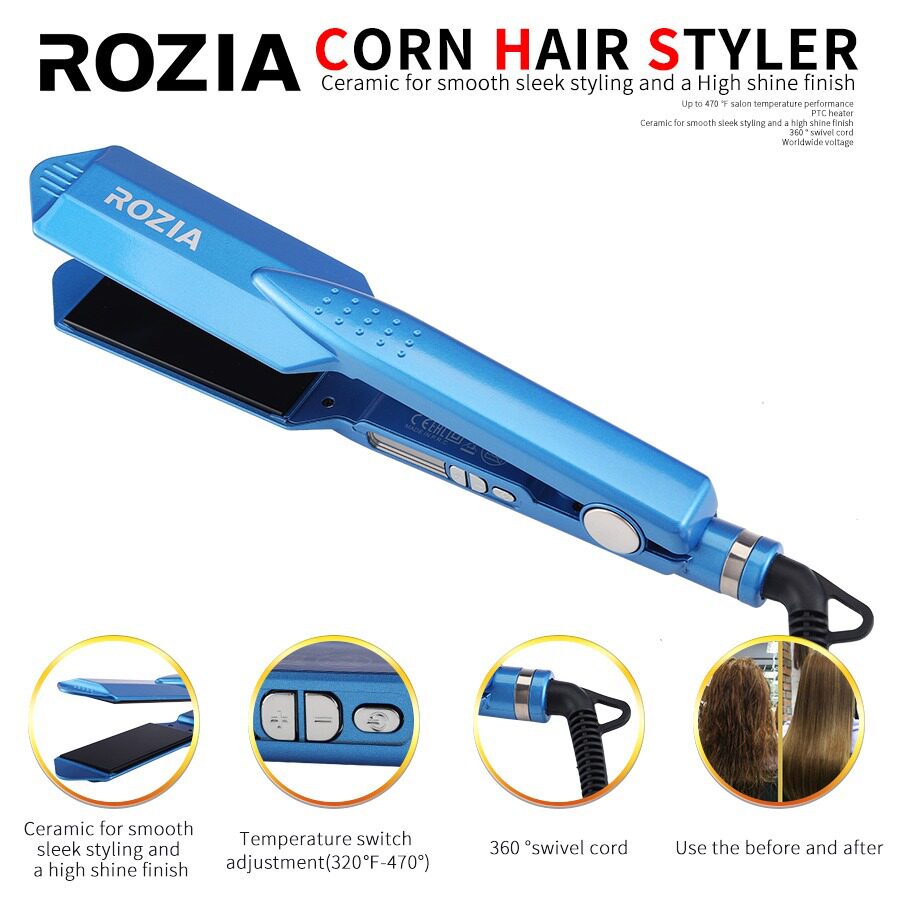 ROZIA洛之亚厂家直销直发器刘海不伤发干湿两用陶瓷懒人蓝色夹板