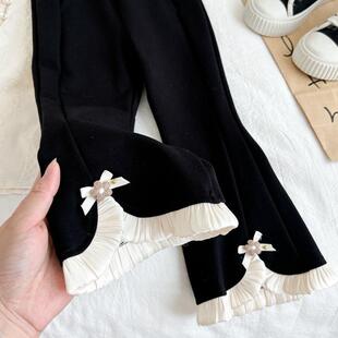 女童裤子春秋新款时尚公主喇叭裤秋季黑色小香风小童洋气女长裤