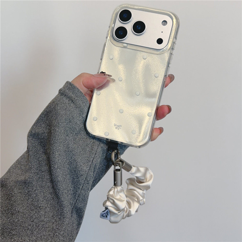 流光奶黄色波点适用iPhone 17 Pro Max手机壳16pro防摔14发圈手提个性女款