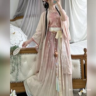 原创宋制汉服青雅阁印花齐腰百褶裙日常清新春夏仙气