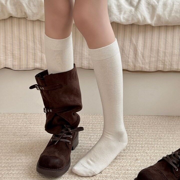 羊毛小腿袜子女秋冬显瘦美腿堆堆袜微压过膝长筒袜及膝袜搭配靴子