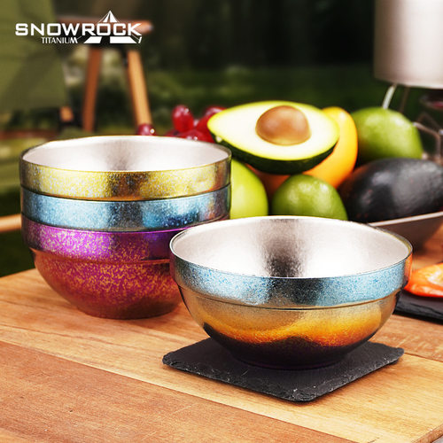 SNOW ROCK纯钛白金碗家用双层加厚吃饭碗餐厅防烫手儿童隔热