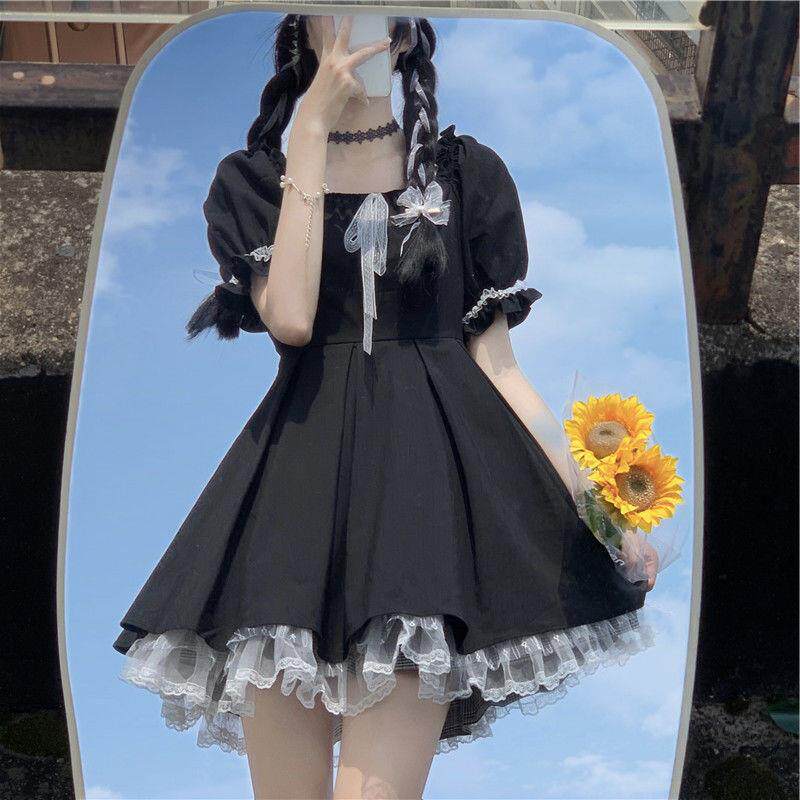 日系学院风小个子少女感赫本连衣裙夏装新款初中学生可爱JK黑裙