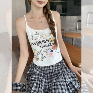 上衣 白色龄涂鸦童趣小吊带背心女2025年夏季 新款 设计感短款 无袖