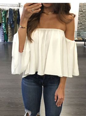 Short-Sleeve Top Off-The-Shoulder Top 短袖上衣一字领露肩上衣