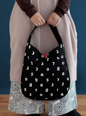 现货SOUSOU布袋日本肩帆布包休闲大容量数字手提包简约托特包女