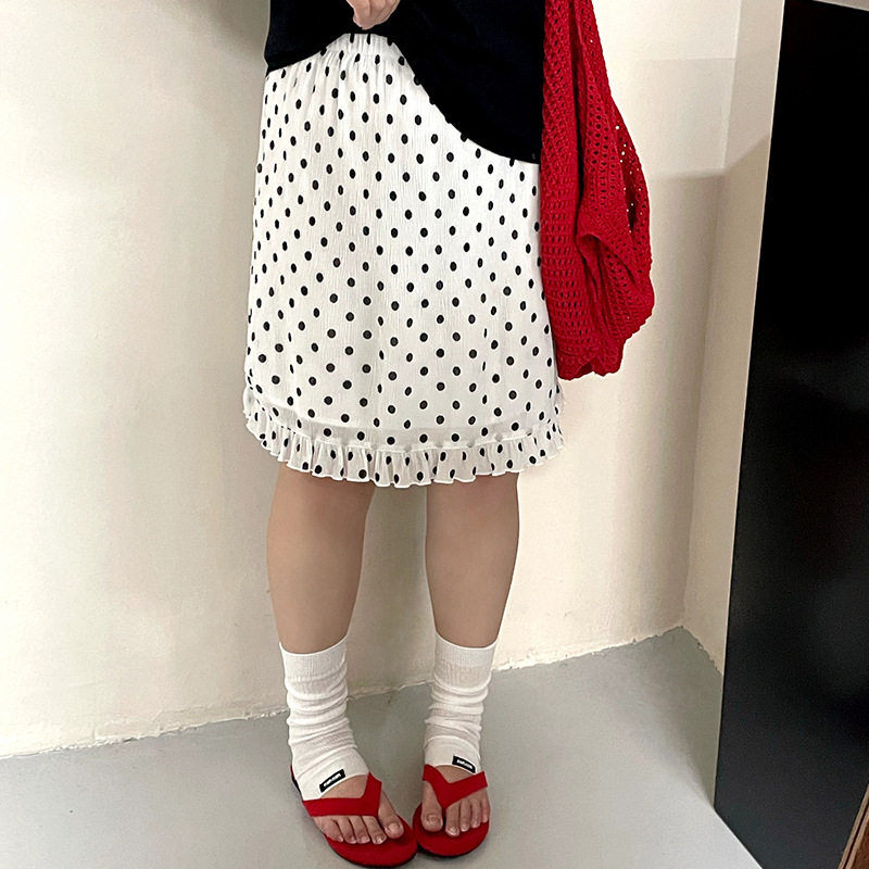 乃粒大码女装松紧腰波点半身裙女2026夏款胖mm百搭宽松短裙NQ1576