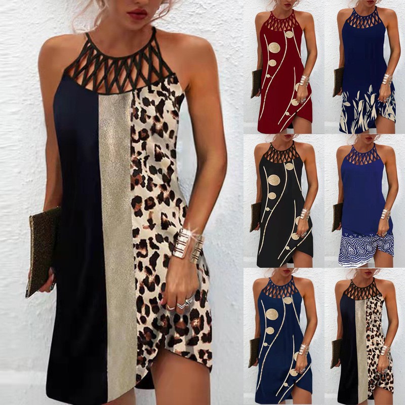 Summer short skirt ethnic print mesh sleeveless casual dress