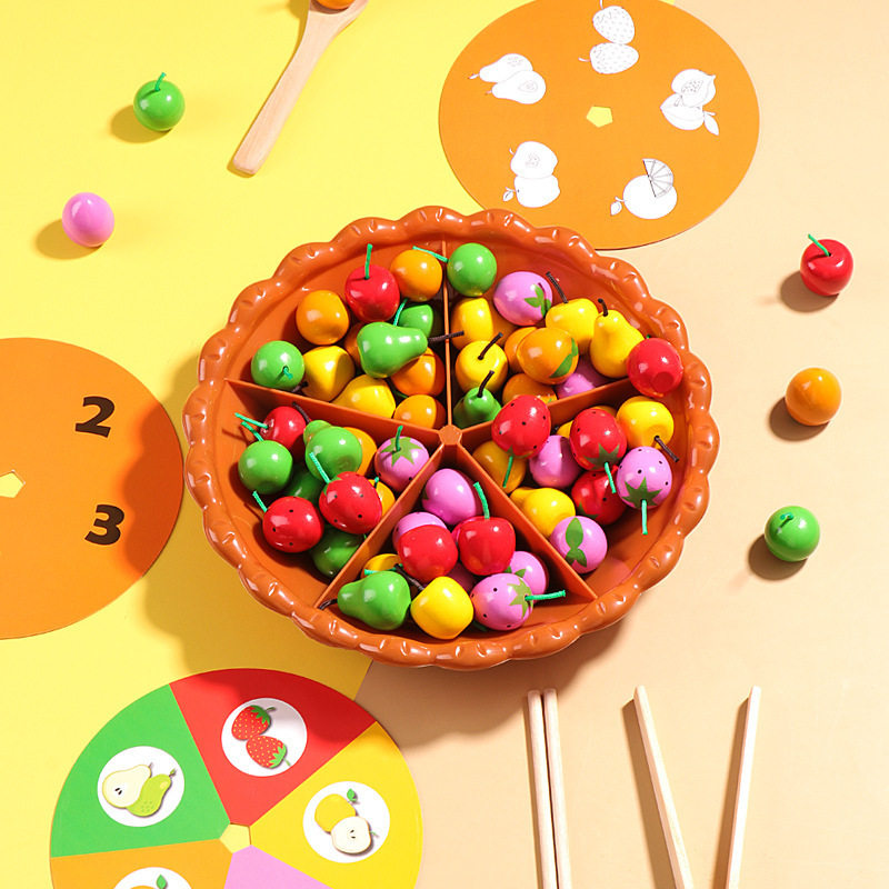 儿童益智早教玩具喂食游戏木质智慧水果果盘过家家玩具