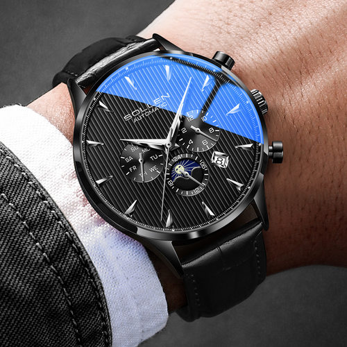 SOLLEN梭伦士手表运动夜光日历腕表潮流学生表机械表