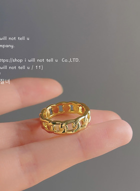 素简单通勤镂空麻花链条开口戒指欧美设计感轻奢百搭活口食指戒女