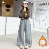 女童加绒卫裤秋冬2025年新款中大童脚口抽绳弯刀裤休闲阔腿裤长裤，童装裤子，祺儿童装