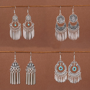 古风流苏古银耳环国风百搭复古耳环少数民族风云南傣族藏银耳饰品