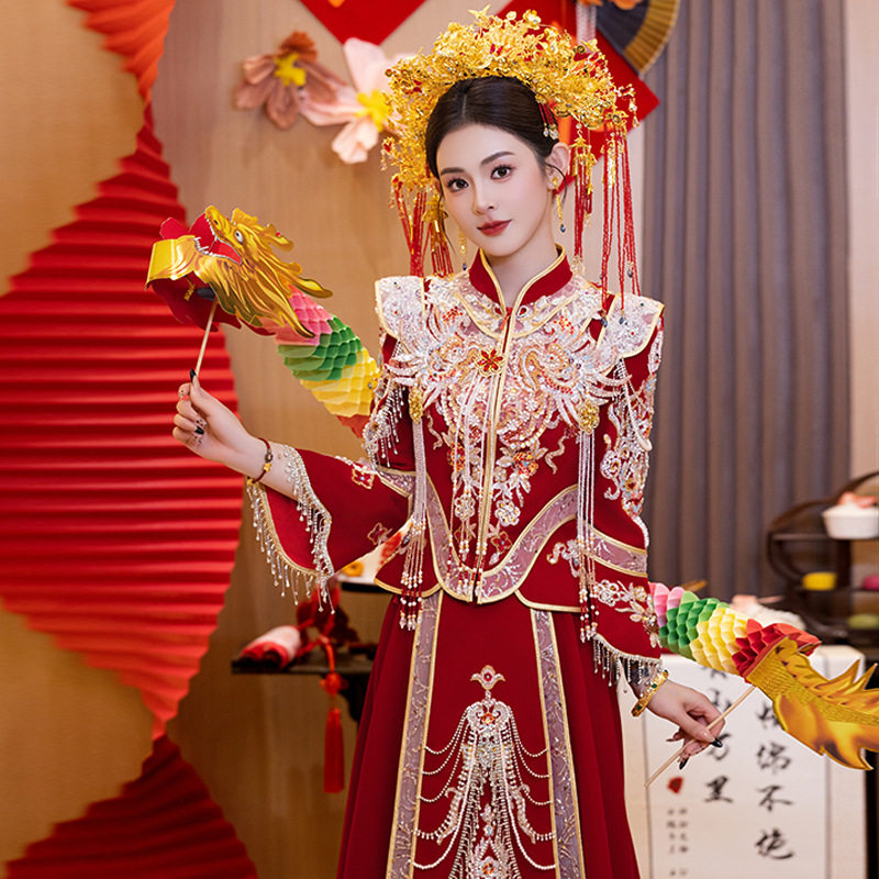 秀禾服婚服新款重工新娘结婚敬酒礼服中式嫁衣丝绒秀和服秋冬